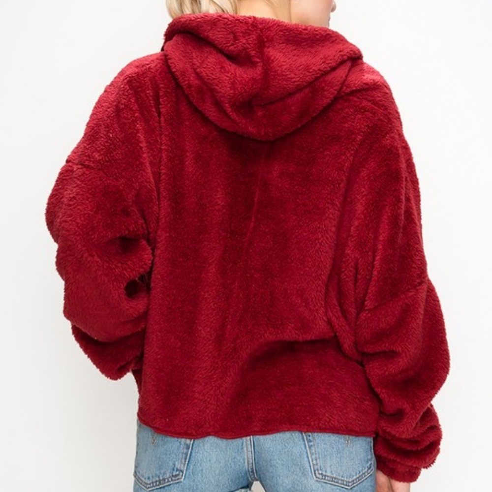 BURGUNDY FLEECE HOODIE - Picture 4 of 4